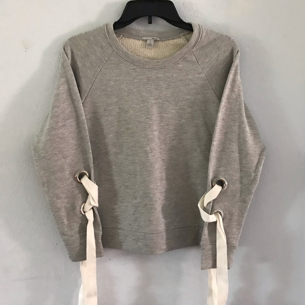 Gray, laced sleeve sweater